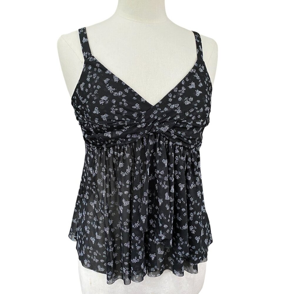 Vintage Express Y2K Babydoll Floral Chiffon Tank Twist Front Whimsigoth Fairy-M